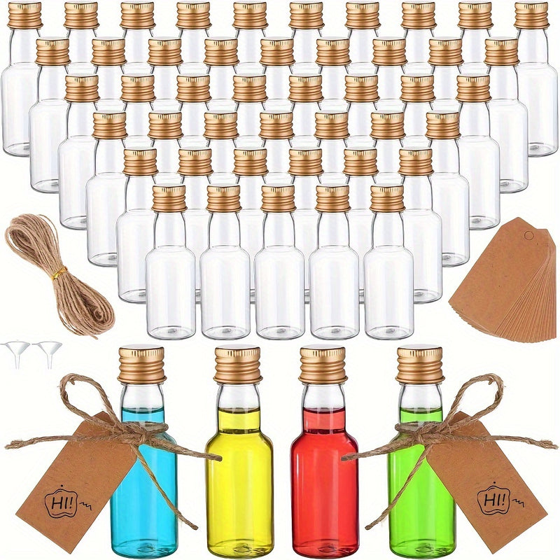 60 Piezas de Botellas Mini de Licores, Botellas Plásticas Vacías Herméticas 25ml/50ml/100ml, Botellitas para Alcohol o Salsa, Botillas Transparentes para Bodas y Fiestas, Regalos Pequeños