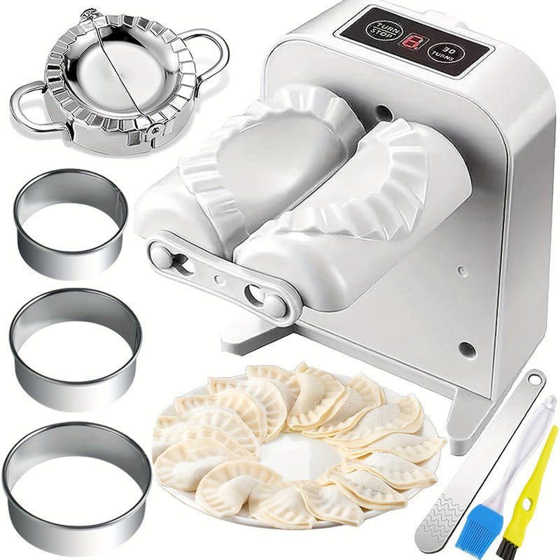Máquina de dumplings de cabeza única eléctrica, 1pc, Máquina automática de dumplings eléctrica para uso doméstico con 2 modos, Máquina de dumplings recargable, incluye rodillo para relleno de carne, prensa, cortadora, cuchara y pincel.