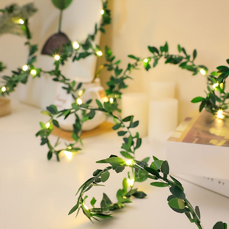 Luces de Cadena LED de Hojas Verdes de 2 Metros con 20 Luces, Decoración para el Año Nuevo en Patio, Sala de Bodas de San Valentín, Jardín y Habitaciones, Cuentos de Hadas al Aire Libre, Calle de Flores para Boda, Luces Florales LED Artísticas, Decoració