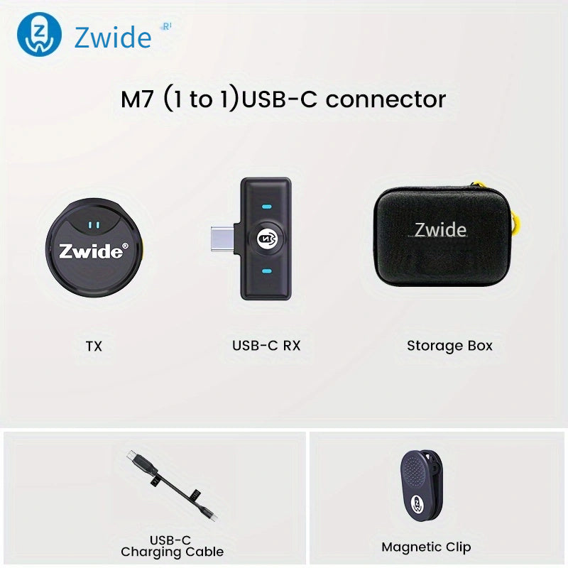 Micrófono Inalámbrico Magnético Zwide M7 con Clip - USB Tipo-C, Reducción de Ruido para Transmisiones en Vivo y Entrevistas al Aire Libre, Micrófono Inalámbrico para Cámara