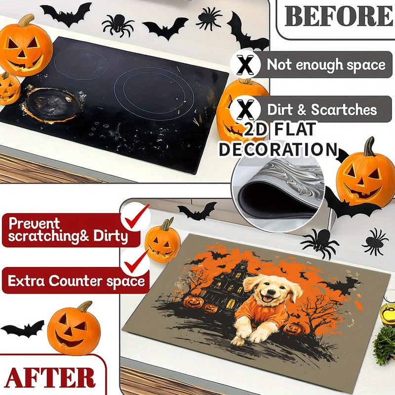 Tapete Protector de Estufa 2D Plano con Forro de Goma, Decoración de Cocina para Halloween - Ideal para Cualquier Cocina, 1 Pieza