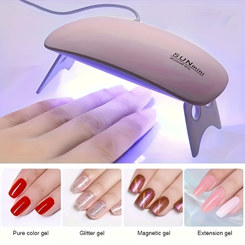 Secador de Uñas Mini - 6 LED / Luz Azul Portátil para Manos y Pies, Lámpara Compacta USB para Secado Rápido de Esmalte en Gel, Diseño Sin Olor Seguro para Hogar y Viaje, Cuerpo Ligero de Plástico