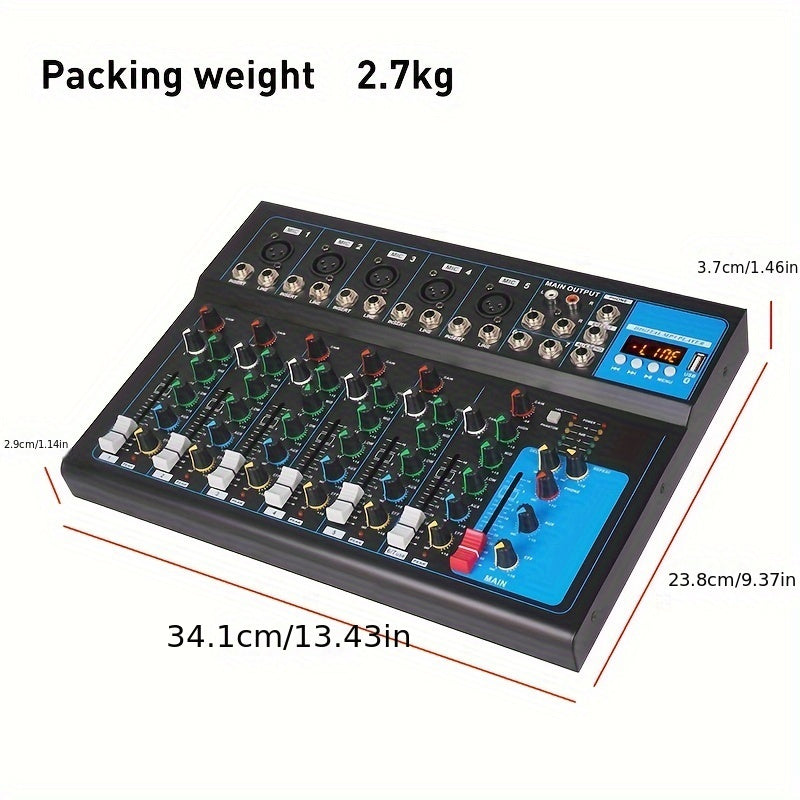 Consola de mezcla de DJ de 7 canales NXG con USB y conector MP3 - Consola de mezcla portátil de aleación con fuente de poder de 48V para grabación por computadora sin problemas y presentaciones en vivo - Enchufe EE. UU., modo de potencia de 110V-130V, no