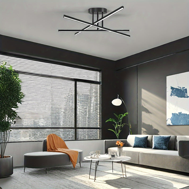 23.8 pulgadas 3-Luces Moderna Araña LED Negro Semi Empotrado Plafón Luminaria para Cocina Comedor Vestíbulo Entrada