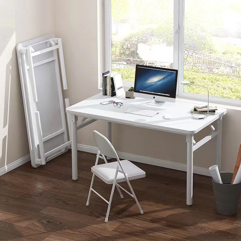 Mesita Plegable Moderna Blanca - Fácil de armar, diseño compacto ideal para oficinas en casa y dormitorios, estructura de madera maciza con estante incluido, estilo moderno, sin necesidad de energía eléctrica, uso todo el año