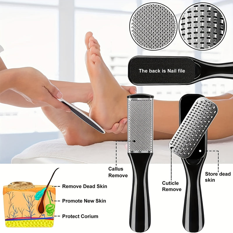 Kit Profesional de Spa para Pies, Cuidado de 10 en 30.48 cm, Juego de Acero Inoxidable para el Cuidado de los Pies, Removedor de Piel Muerta y Pedicura, Conjunto de Lima para Pies con Quitapelotas (Negro)