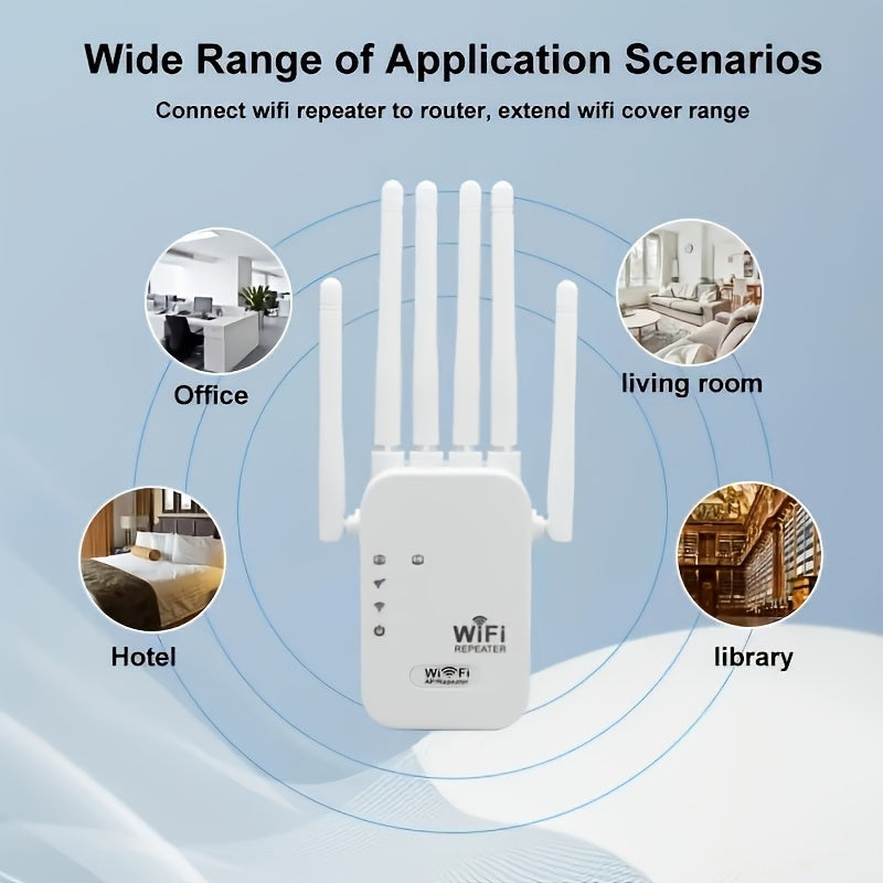 Amplificador de señal WiFi regulado por EE. UU., extensor de WiFi con 6 antenas de 360°, compatible con WIFI6, puerto Ethernet, cobertura de hasta 11000 pies cuadrados, adecuado para más de 35 dispositivos.