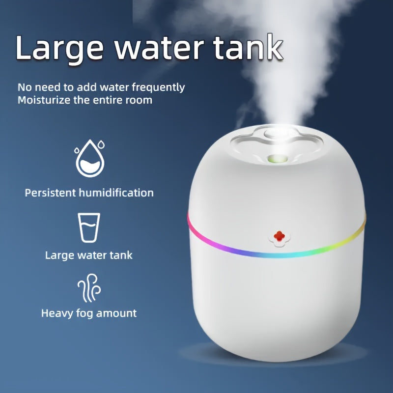 Un humidificador con alimentación USB adecuado para dormitorios, salas de estar, escritorios y automóviles, con luz ambiental, aerosol de aromaterapia y un diseño afortunado: portátil.