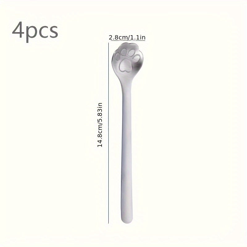 1pc/4pcs Cuchara de pata de gato de acero inoxidable, cuchara creativa para postres, café, helado, pastel y mezcla.