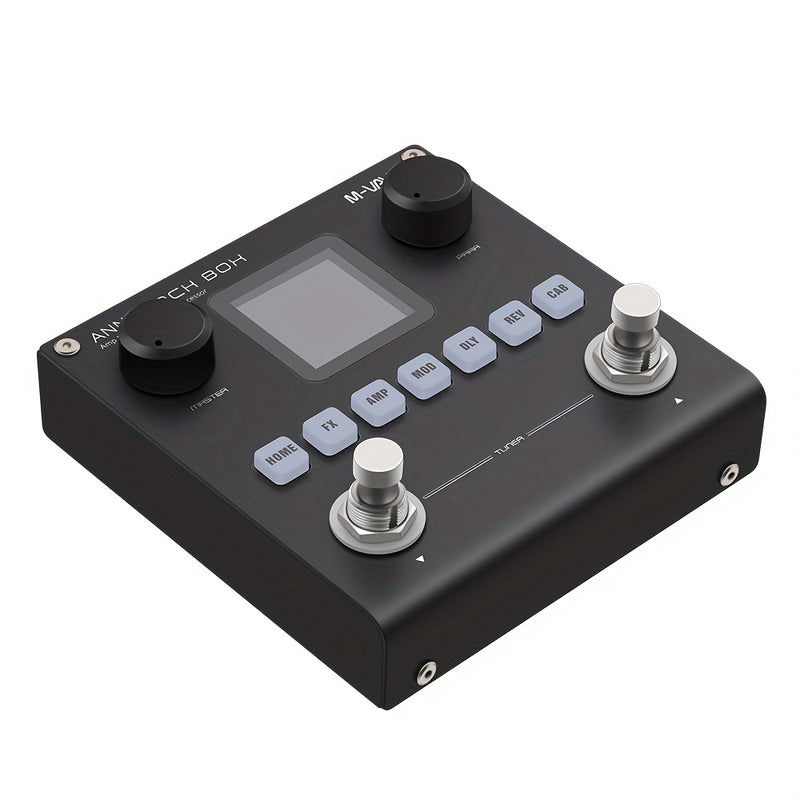 Modelador de efectos portátil para guitarra/bajo con 6 módulos de efectos, 80 presets editables y batería recargable