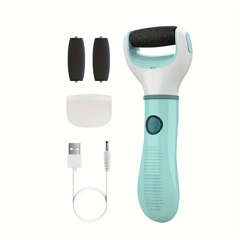 Limpia de callos eléctrica recargable profesional, 2 rodillos reemplazables, carga USB, plástico, sin fragancia, batería de litio, kit de herramientas de pedicura para piel seca y agrietada