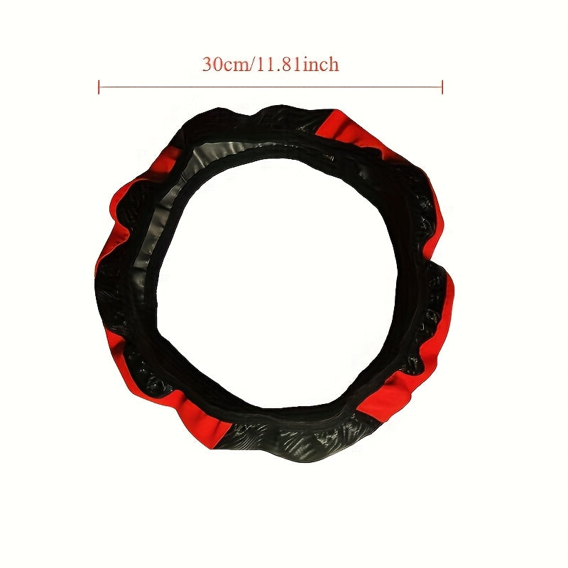 Funda para volante de cuero PU para las 4 estaciones - Antideslizante, cálida en invierno, cómoda y duradera, diseño elástico de fácil instalación para volantes de 14.5 a 15 pulgadas, universal, ¡Mejora tu experiencia de conducción! (Estilo deportivo/car