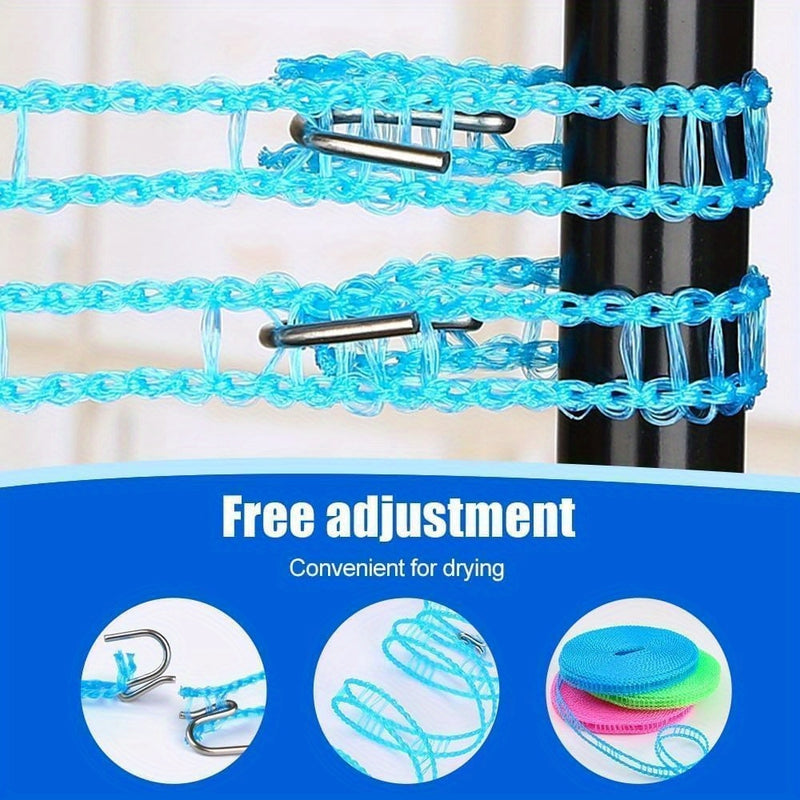 3 piezas de línea de ropa de plástico duradera - Resistente al viento y antideslizante, azul, verde y rosa, 196,85 pulgadas de largo con ganchos de acero inoxidable - Línea de ropa portátil para viajes, camping, hogar y uso hotelero, Línea de ropa para v
