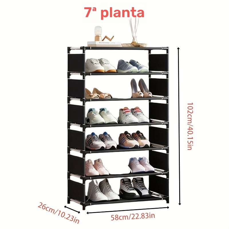 1pc Zapatera de 7 Niveles para Ahorrar Espacio - Montaje Fácil, Apilable y Expandible con Estructura de Metal Duradera, Ideal para Entradas, Dormitorios y Casas de Alquiler, Organizador de Almacenamiento de Zapatos