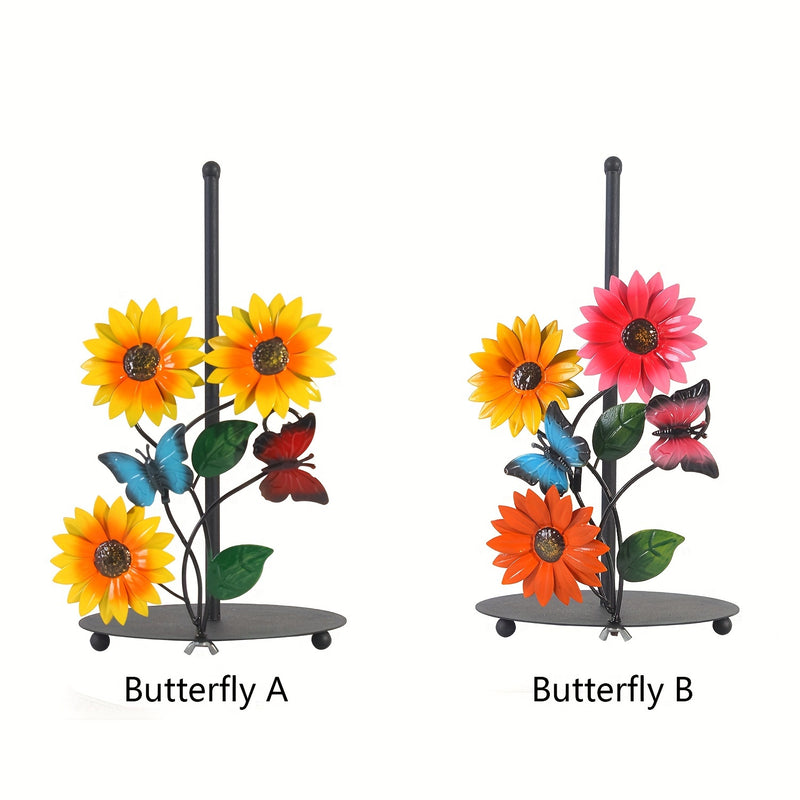 Soporte de toallas de papel con diseño de girasol, base decorativa para pañuelos con detalles de mariposas para cocina y baño - 1 unidad