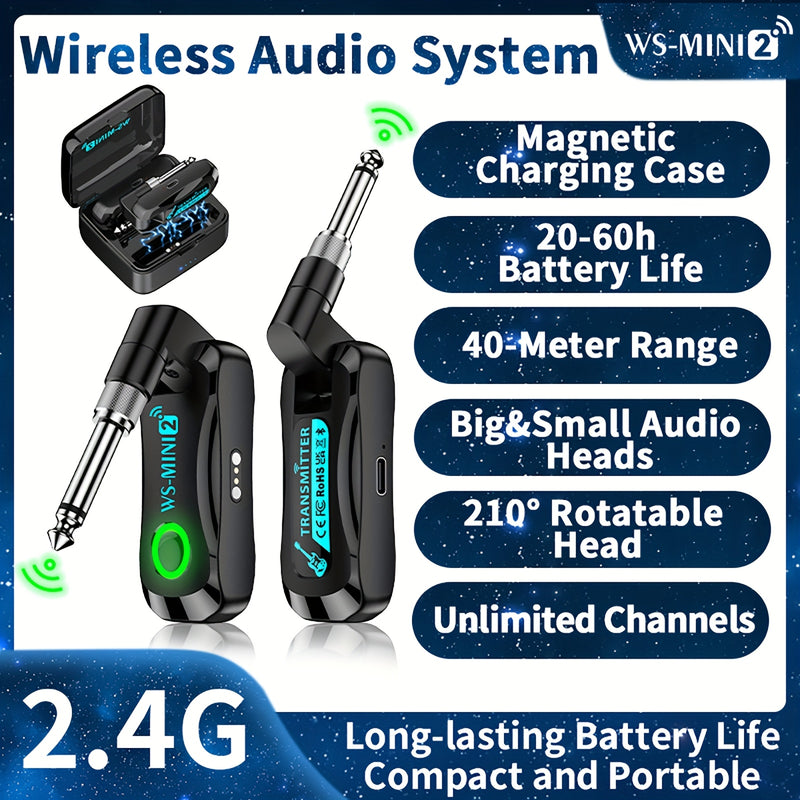 Sistema inalámbrico para guitarra con estuche de carga, transmisor y receptor inalámbrico recargable para guitarra y bajo de 2.4Ghz, equipo de grabación de estudio, estuche portátil, rendimiento confiable, transmisor para instrumentos, para presentacione