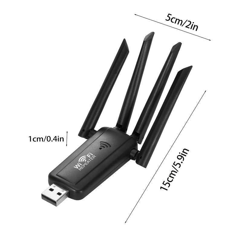 Repetidor de WiFi USB con 4 antenas, señal súper 2.4G, velocidad de 300 Mbps, alimentación por USB - Ideal para ampliar la red en casa y oficina, repetidor WiFi, enrutador compacto, enrutador USB