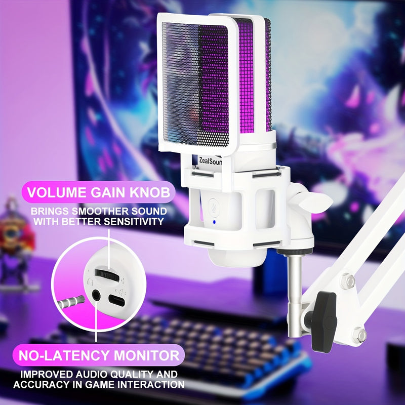 Kit de micrófono de juego USB profesional ZealSound, micrófono de condensador para podcast con brazo articulado y luz RGB, micrófonos Plug&Play para transmisión, PC, computadora Eid Al-Adha Mubarak