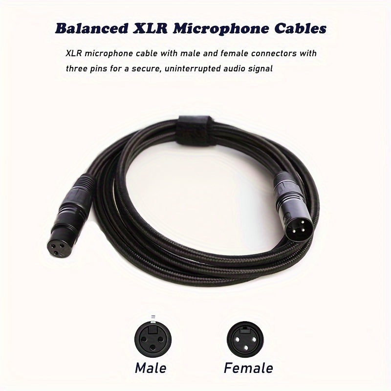 XDSPLO Cable de Micrófono de Alta Fidelidad XLR Macho a Hembra de 3 Pines - Trenzado de Nylon Duradero, Núcleo de Cobre Puro para Transmisión de Señal Sin Pérdidas, Mejorado con Pines Más Gruesos y Blindaje Intrincado - Ideal para Sistemas de Grabación y