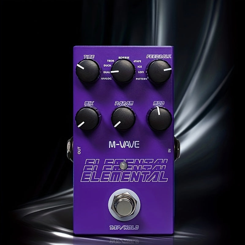 Pedal de Efectos de Retardo ELEMENTAL para Guitarra M-VAVE TIEMPO/9 Tipos de Efectos de Retardo/FEEDBACK/MIX/PARAM/MOD Perilla DC 9V Entrada/Salida de 6.35mm Efecto de Retardo ELEMENTAL para Guitarra Eléctrica con Modos TAP y HOLD