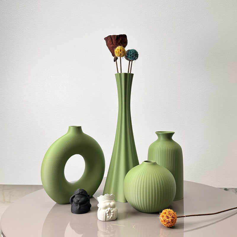 4 piezas de jarrones artísticos de color verde oliva - Jarrones de flores modernos y bohemios de plástico para el hogar, oficina y decoración de entrada - Jarrones redondos en tonos de verde y blanco, decoración del hogar