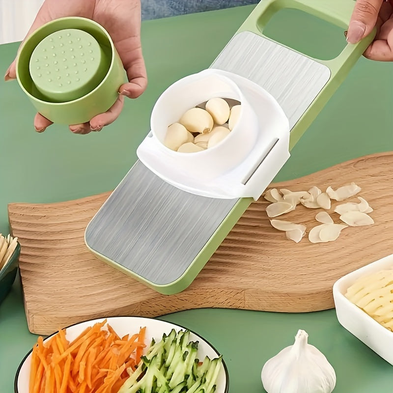Juego de 7 piezas de cortador y rallador de verduras de acero inoxidable multifuncional, con cuchillas intercambiables, herramienta manual de cocina para patatas, zanahorias y pepinos.