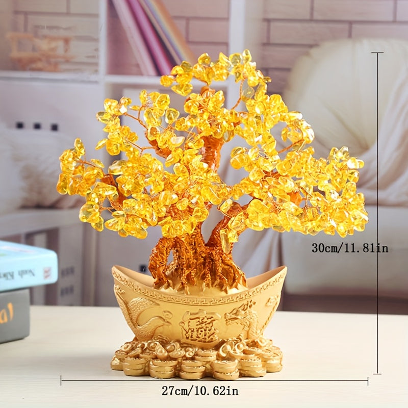 Árbol de Cristal de Oro - Decoración de la Fortuna del Feng Shui, Planta de Interior/Exterior, Ornamento de Escritorio, Estilo Bonsái de Cristal Natural, Decoración de Oficina | Árbol de Cristal de Oro | Artesanía de Cristal, Decoración de Cristal