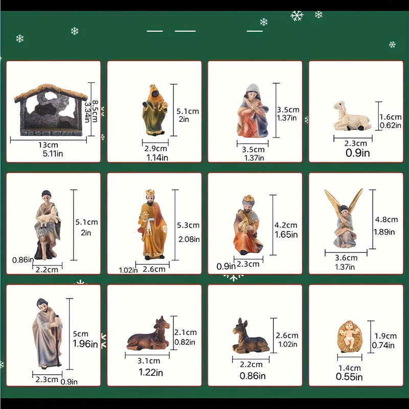 Conjunto de 12 piezas de la escena de la Natividad, Figuras de resina de Navidad, Decoración artesanal, No necesita electricidad, con exhibición interior y exterior para hogar, oficina, sala de estar, dormitorio, decoraciones de vacaciones y cumpleaños
