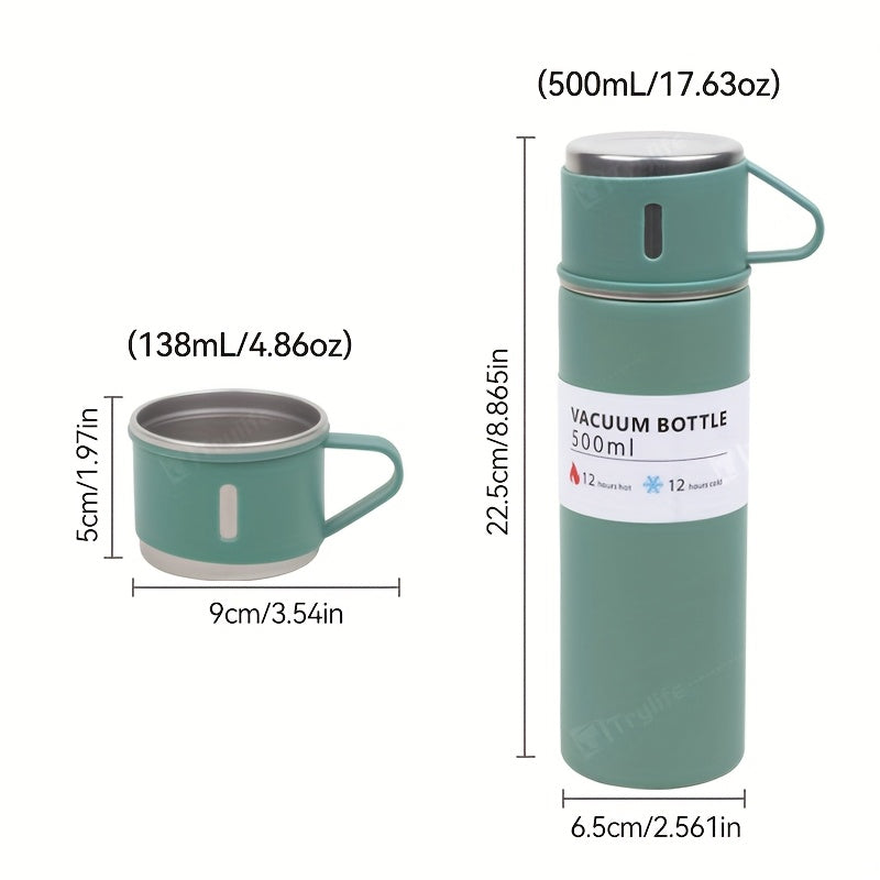 Juego de termos de acero inoxidable, taza térmica aislante de 500 ml/16.9 oz, mantiene bebidas frías o calientes, con taza adicional, para negocios, escuela u oficina