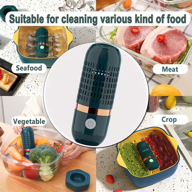 1pc USB Recargable Purificador Portátil de Frutas y Verduras, Material ABS, Tensión de funcionamiento ≤36V, Batería de litio de 3000mAh, Diseño de cápsula para esterilización de alimentos y eliminación de pesticidas, Adecuado para varios alimentos