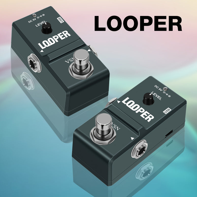 Pedal de Loop para Guitarra, Efecto Looper Digital con 10 Minutos de Grabación y Overdubs Ilimitados, Pedales Mini Tamaño True Bypass para Guitarras Eléctricas y Bajos