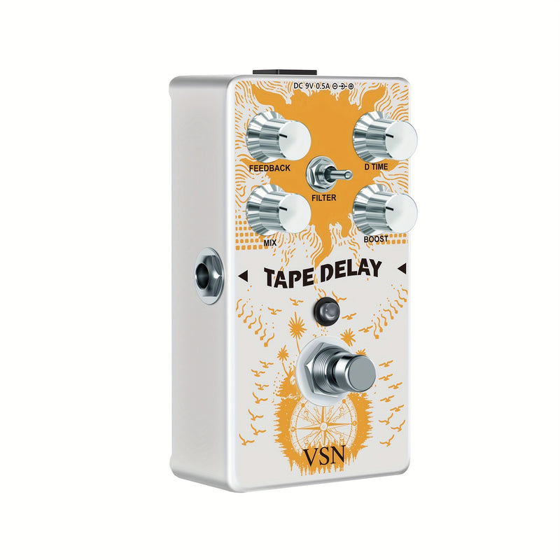 Pedal de Retardo VSN para Guitarra Eléctrica, Pedal Analógico con Efecto Eco y Combinación de Retardo y Bajo, Ajuste de Rango Amplio de Retardo, Cinta Blanca con Efecto Reverb Boost y True Bypass