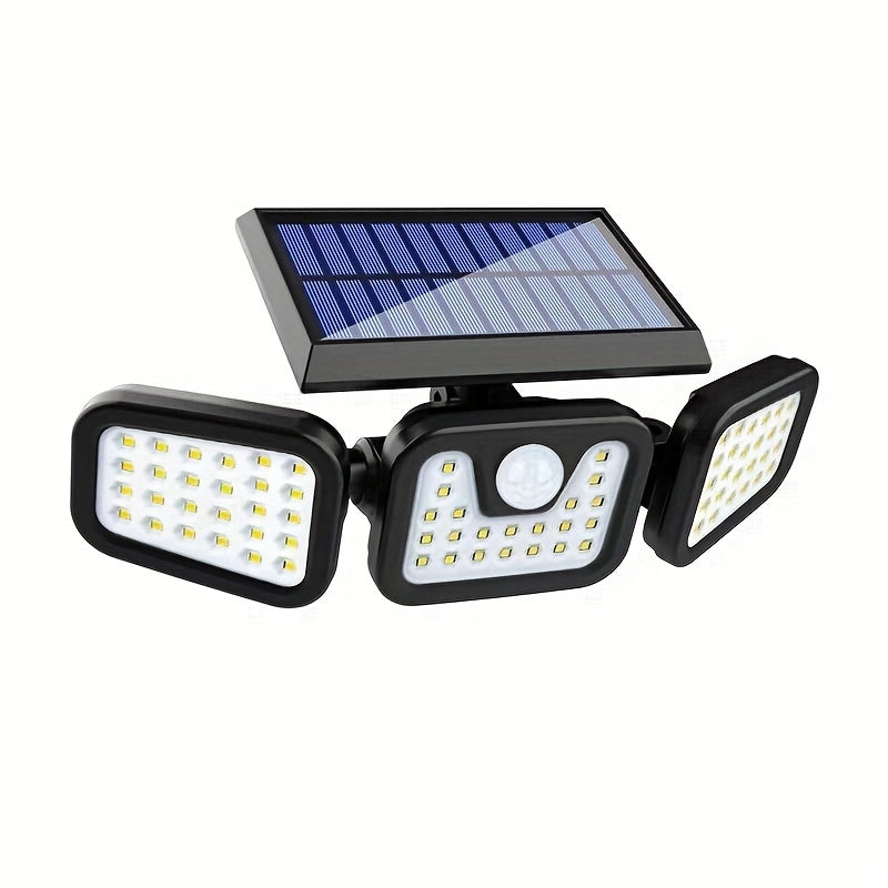 Lámpara de pared solar de 74 LED con tres brazos, iluminación ajustable de múltiples ángulos para patios al aire libre, iluminación activada por humanos y caminos - Impermeable IP65, batería de litio, instalación fácil, iluminación al aire libre | Lámpar