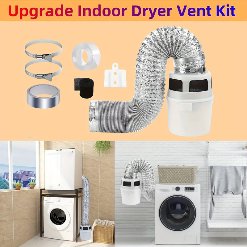 Colector de Pelusa de Secadora, Kit de Ventilación Interior con Cubo Filtro y Tubo de Aluminio Flexible de 10.16 cm para Secadora Eléctrica