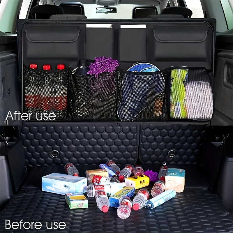 Organizador Plegable para Respaldo de Asiento de Coche, Bolsa de Almacenamiento de Malla de Tela Oxford para Vehículos