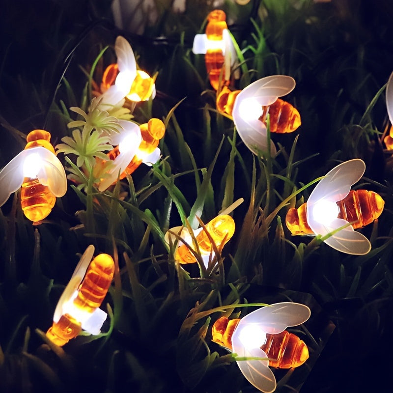 Luces solares de abejas de 5m, 20 LED con luz cálida para decoración de jardín y patio, fácil instalación con base removible, ideal para Navidad y todo el año, decoración festiva para exteriores | Diseño divertido de abejas | Luces solares, decoración so
