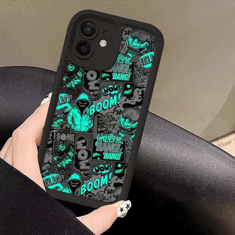 Funda de teléfono cómica de grafiti oscuro compatible con Iphone 16, 15, 14, 13, 12, 11 Pro Max, Mini, XR, XS, X, 7, 8 Plus, con un respaldo de TPU suave para protección contra caídas.