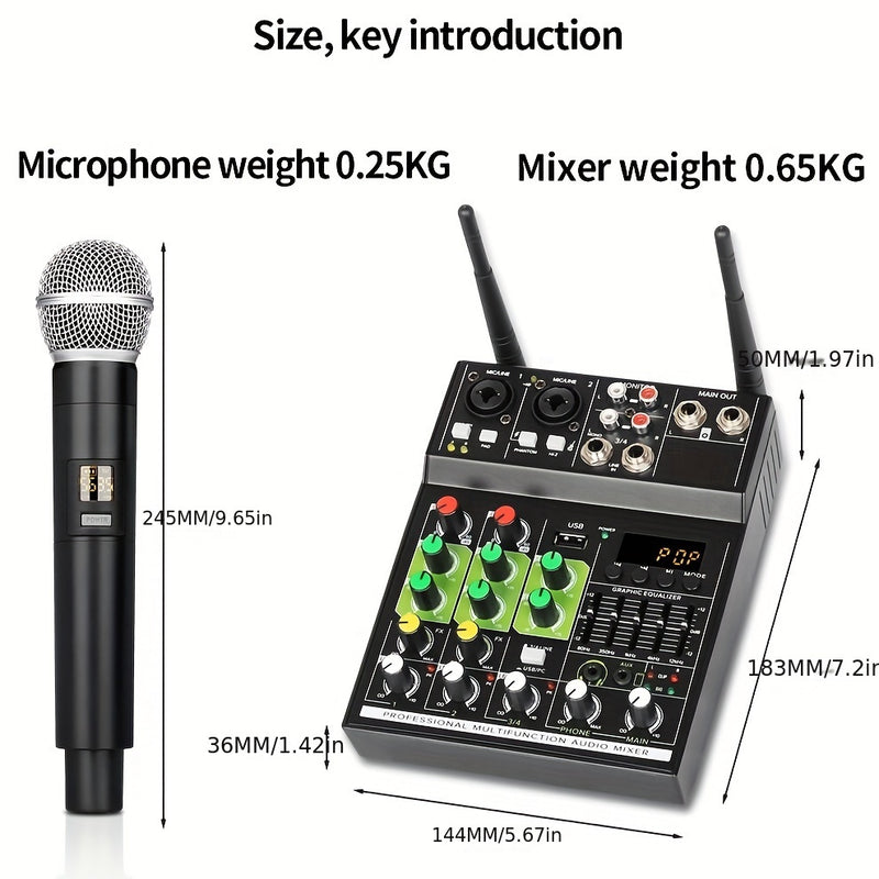 Máquina de 4 vías con micrófono inalámbrico profesional con ecualizador USB inalámbrico con efectos DSP para presentaciones en casa, escenario y KTV GT4