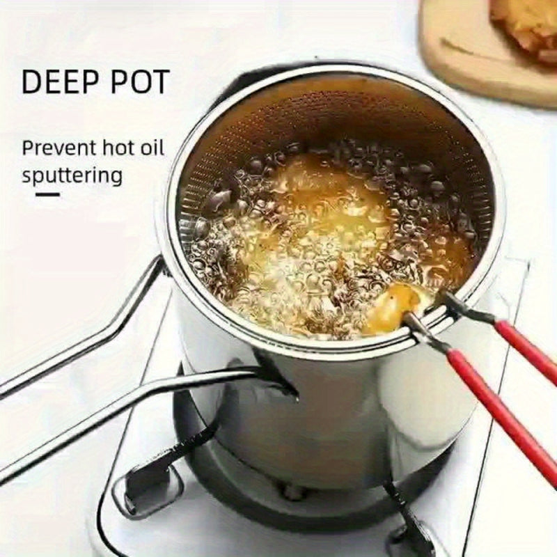 Sartén de Acero Inoxidable, Diseño Elevado, Acceso Fácil, Acero Inoxidable Grado Alimenticio, Sin Necesidad de Electricidad, Muy Adecuada para Brochetas y Tempura, Cocina con Brocheta | Utensilios de Cocina Funcionales | con Mango