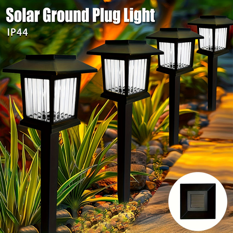 6 luces solares para jardín con base - Iluminación LED exterior para caminos, luz cálida/blanca, encendido/apagado automático, fácil instalación, ideal para jardines, villas, parques y senderos - Regalo perfecto para Navidad y Halloween, iluminación sola