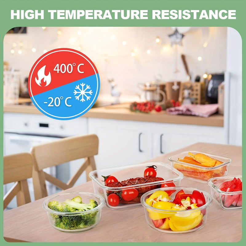 12 piezas de contenedores de almacenamiento de alimentos de vidrio con tapas - A prueba de fugas, microondas, horno y lavavajillas, cajas de almuerzo rectangulares reutilizables para preparación de comidas y organización del refrigerador.
