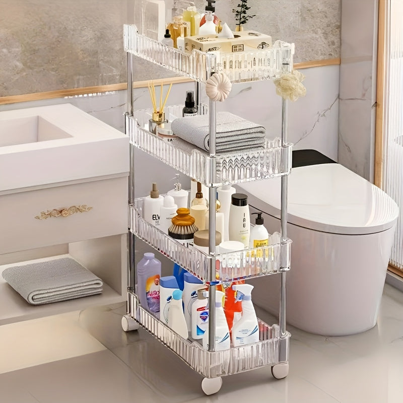 Carrito organizador rodante de 3 niveles con ruedas - Acrílico resistente y acero inoxidable, ideal para baño, cocina, oficina y espacios estrechos, disponible en 3 o 4 niveles, organizador de baño|Carrito blanco elegante|Isla de almacenamiento móvil, ca