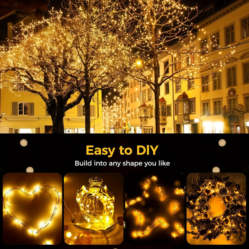 Luces solares de hilo plateado - Decoración exterior para patio, jardín, carpa, bar, restaurante, árbol, RV, 8 modos de iluminación, ideal para Halloween, Navidad, bodas y fiestas, luces colgantes solares de 7/12/22/32 metros