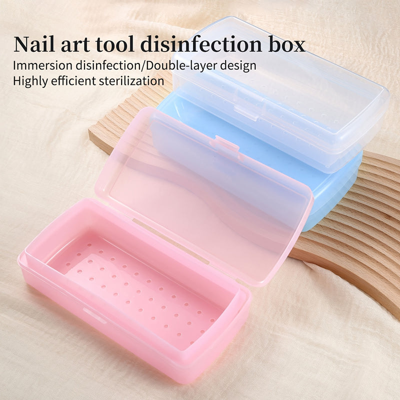 Caixa de Almacenamiento Desinfectante con Compartimentos Doble - Organizador para Salón de Uñas con Diseño Fácil de Limpiar, Estuche Resistente para Herramientas de Manicura y Pedicura, Lima de Uñas, Cortaúñas - Rosa - Para Hogar, Caja de Herramientas, T