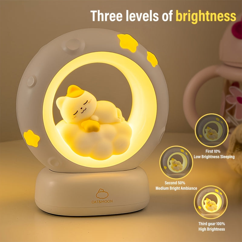 1pc Luz Nocturna de Gato Durmiente, Lámpara Compañera Recargable por USB, Lámpara de Mesa con Regulación de 3 Velocidades y Ajuste de Brillo en 3 Niveles, Lámpara Desestresante para Oficina, Lámpara Decorativa Linda para Dormitorio o Sala de Estar, Regal