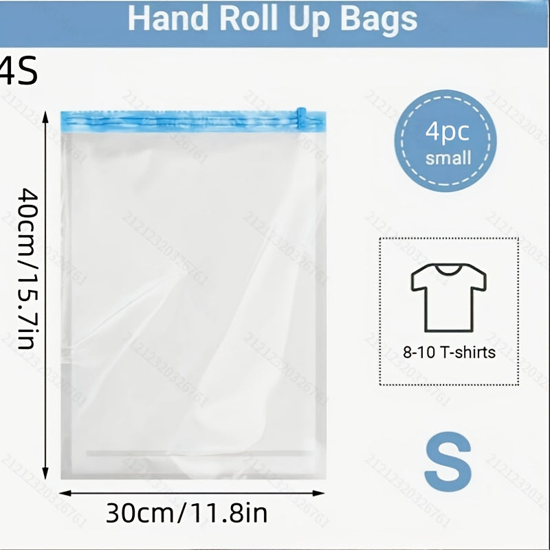 Bolsas de ahorro de espacio de 4 paquetes, bolsas de almacenamiento de compresión al vacío sin bomba, organizador de viaje enrollable, bolsas de plástico multiusos con cremallera para empacar ropa, equipaje, mochilas - Forma rectangular, uso sin electric