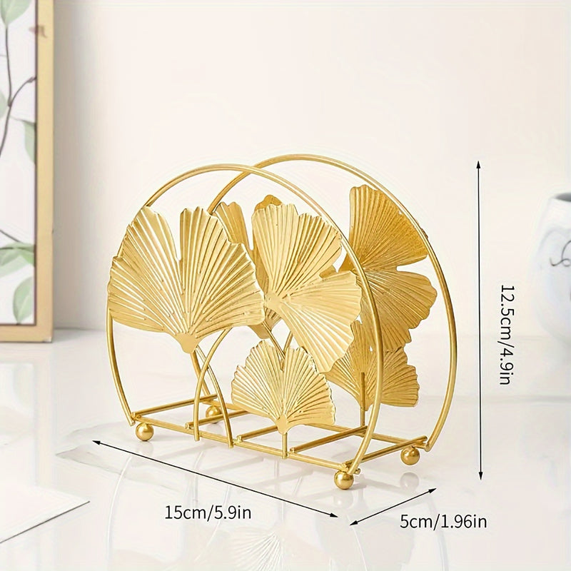 1 Pieza Porta Servilletas Elegante Dorado - Dispensador de Toallas de Papel Multifuncional con Diseño de Hoja para Cafeterías, Hoteles y Mesas en Casa