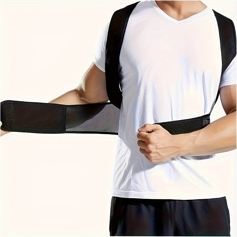 Correa de Estiramiento para Espalda Unisex, Cinturón Postural Ajustable, Soporte Invisíbel para la Espalda, Malla Transpirable y Material Elástico, Fibra de Poliéster Negra, Diseño Ergonómico, Expansión Torácica, Lavado a Mano