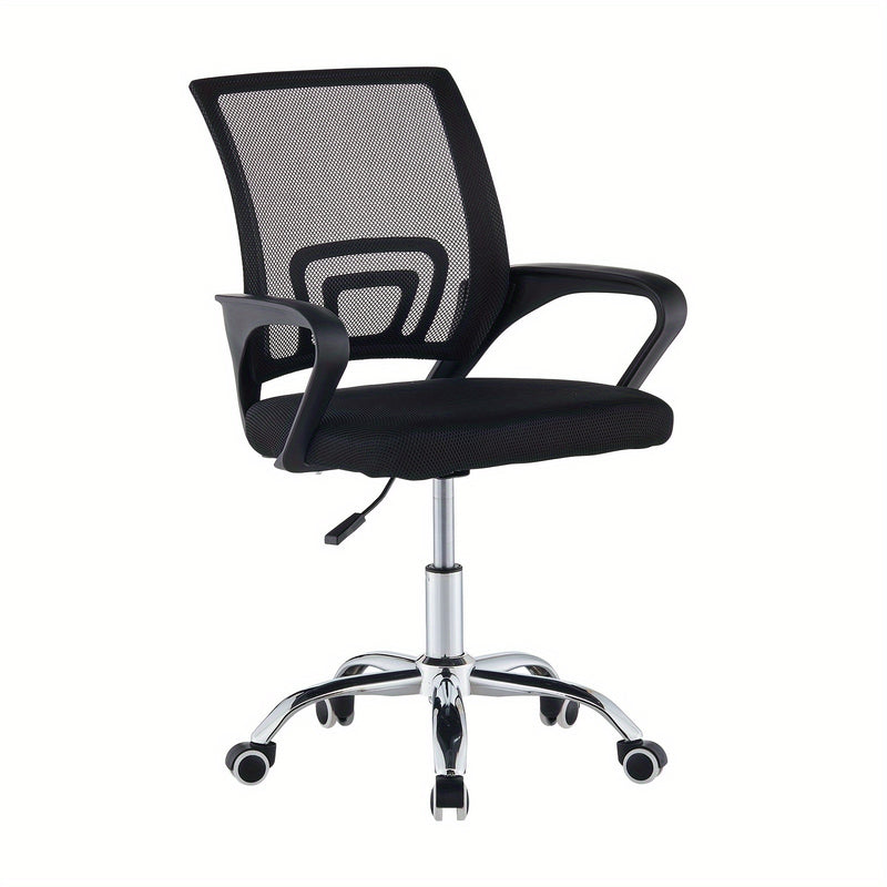 Una silla de oficina práctica, duradera y ergonómicamente diseñada con altura ajustable, respaldo de malla transpirable, soporte lumbar, estructura metálica resistente, ideal para hogares y compatibles con pisos duros