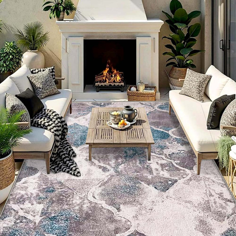 Alfombra de Terciopelo/853g/m² Poliéster Floral para Camping al Aire Libre, Bajos Pileas con Opciones de Múltiples Tamaños - Base Antideslizante en Crema Francesa Premium, Lavable a Máquina, Ideal para Decoración de Camping y Comedor